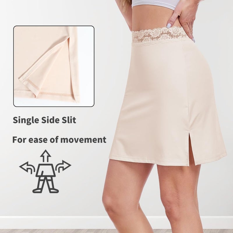 MANCYFIT Half Slips for Women Underskirt Short Mini Skirt with Floral Lace Waistband Nude Large - Image 3